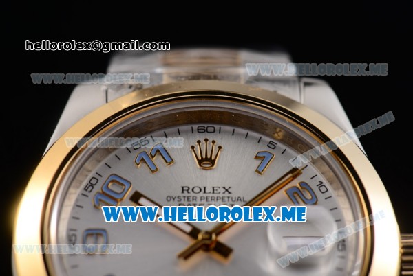 Rolex Day-Date II Asia Automatic Two Tone Case/Bracelet with Silver Dial and Arabic Numeral Markers - Click Image to Close